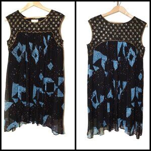 Moulinette Soeurs gold & blue beaded Embellished Mini dress Siz 8 spring ASIS